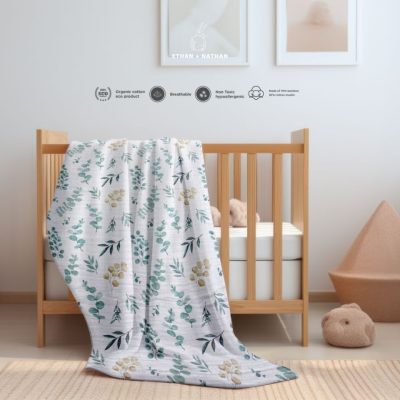 ethan+nathan muslin baby swaddle - green eucalyptus